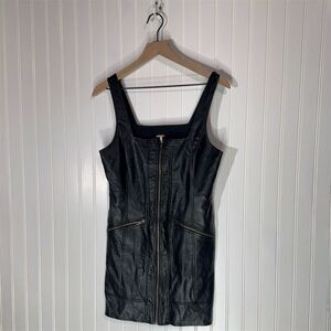 Free People faux leather zip front mini dress black US 6 edgy moto grunge Y2K